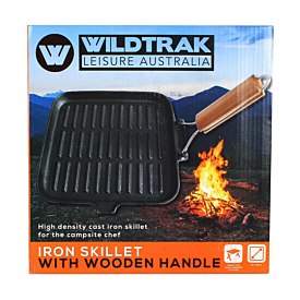 Wildtrak - Cast Iron Griddle With Wood Folding Handle 24X24Cm